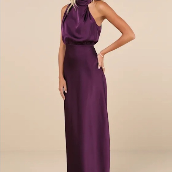 Lulus distinctive charm satin asymmetrical Elegant Purple maxi dress sz 2x nwot - Picture 3 of 4